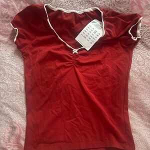 Red Women's Top with White Trim